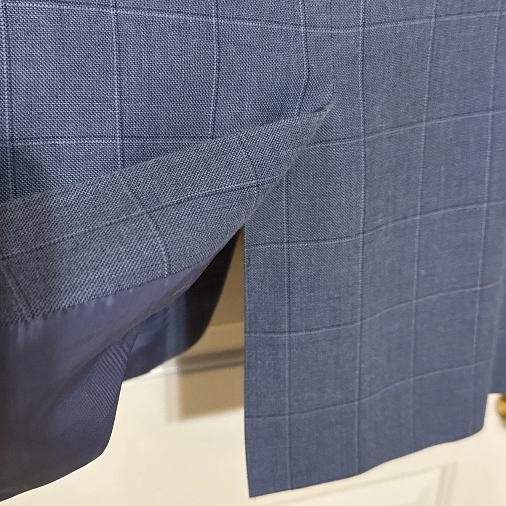 Lauren Ralph Lauren Men's Blazer 44R Light Blue Windowpane Silk/wool